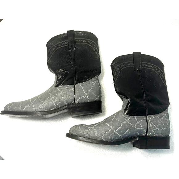 Exotic Dan Post Genuine Elephant Cowboy Boots Men's sz. 7 1/2D Grey and Black - Picture 2 of 8